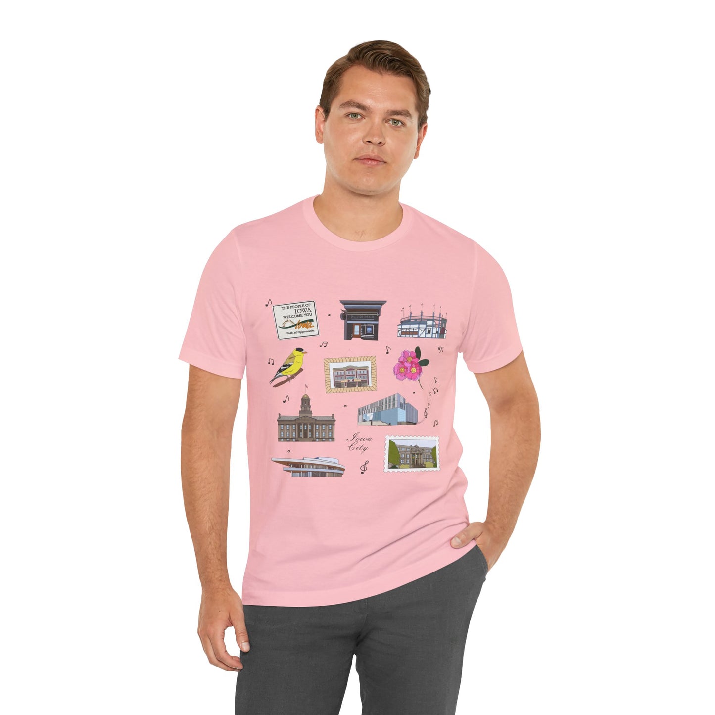 Unisex Jersey Short Sleeve Tee with Iowa City, Iowa IA landmarks print