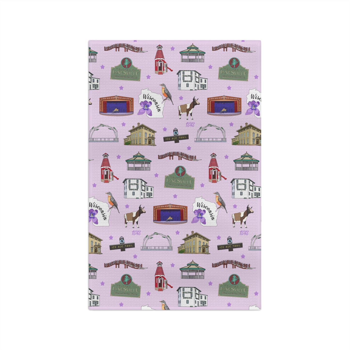 Kitchen Towel with Janesville, Wisconsin WI in lilac