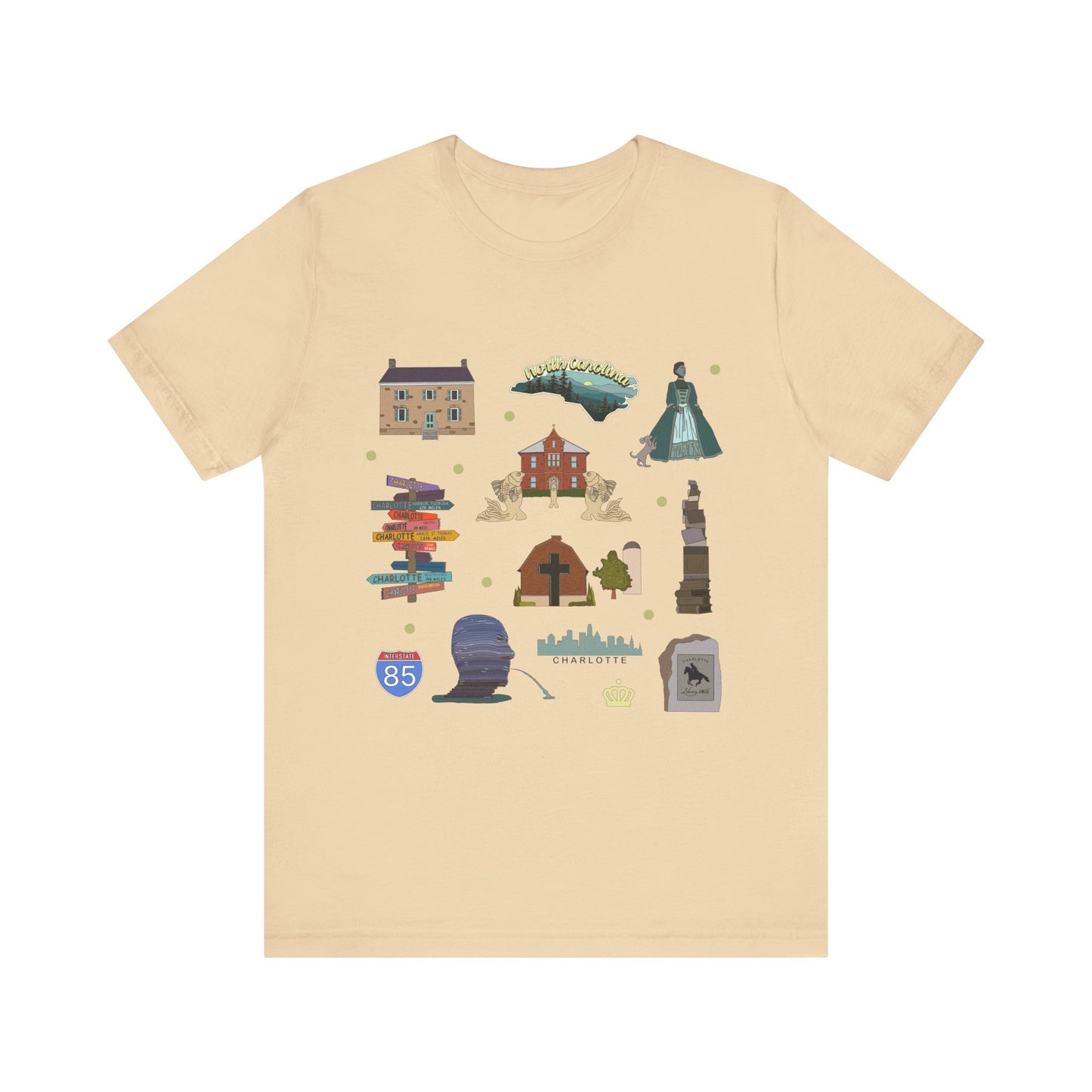 Unisex Jersey Short Sleeve Tee with Charlotte, North Carolina NC landmarks print