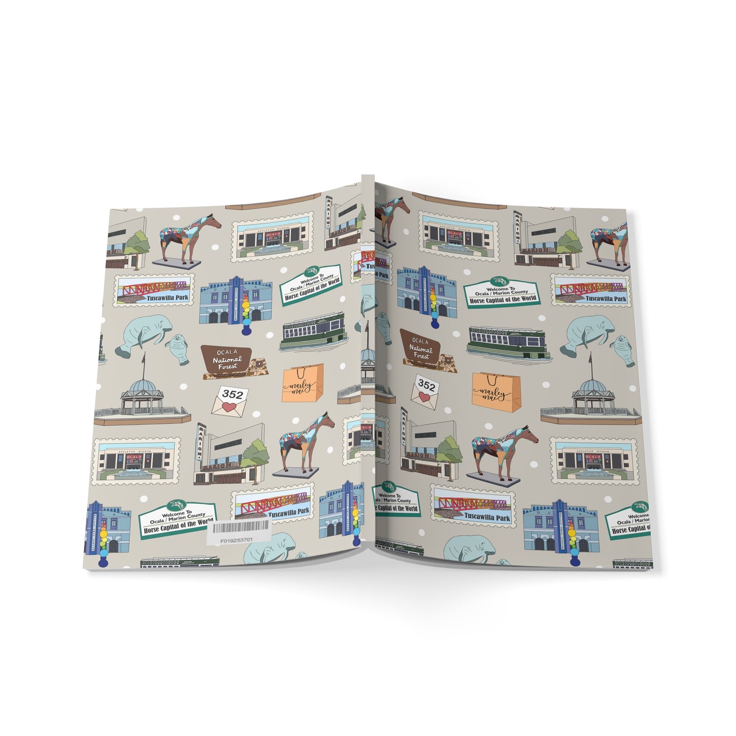 Paperback notebook with Ocala, Florida FL landmarks in grey 150 lined pages