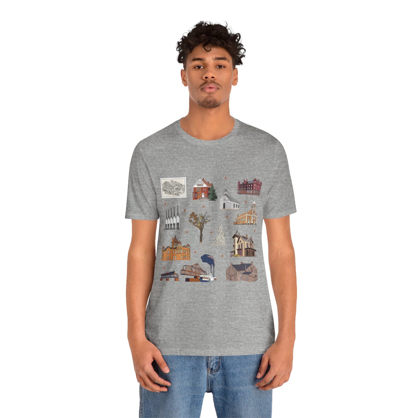 Unisex Jersey Short Sleeve Tee with South St. Paul, Mendota, Hastings, Hampton, Inver Grove Heights near the Minneapolis Minnesota MN landmarks print