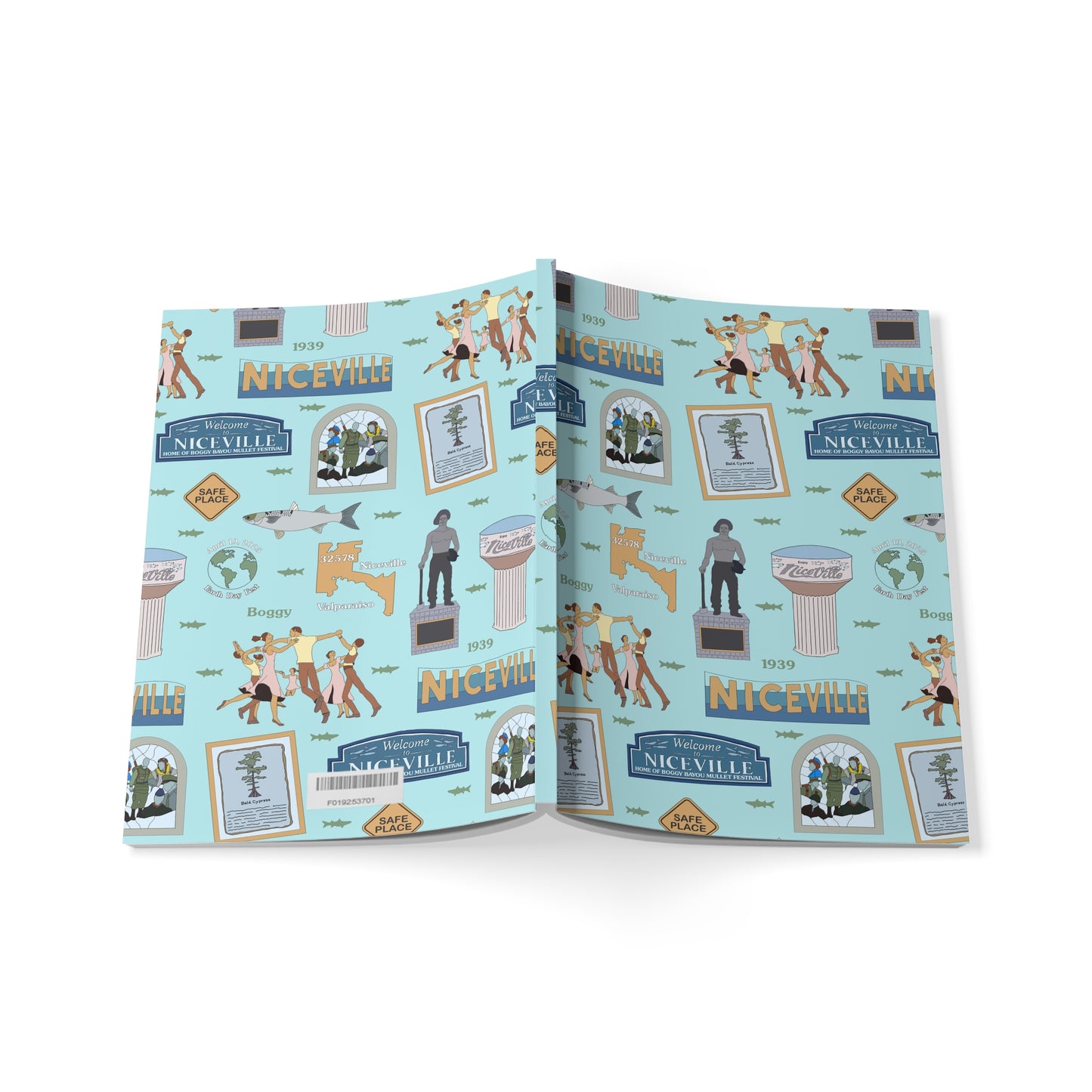 Paperback notebook with Niceville, Florida FL landmarks in baby blue 150 lined pages