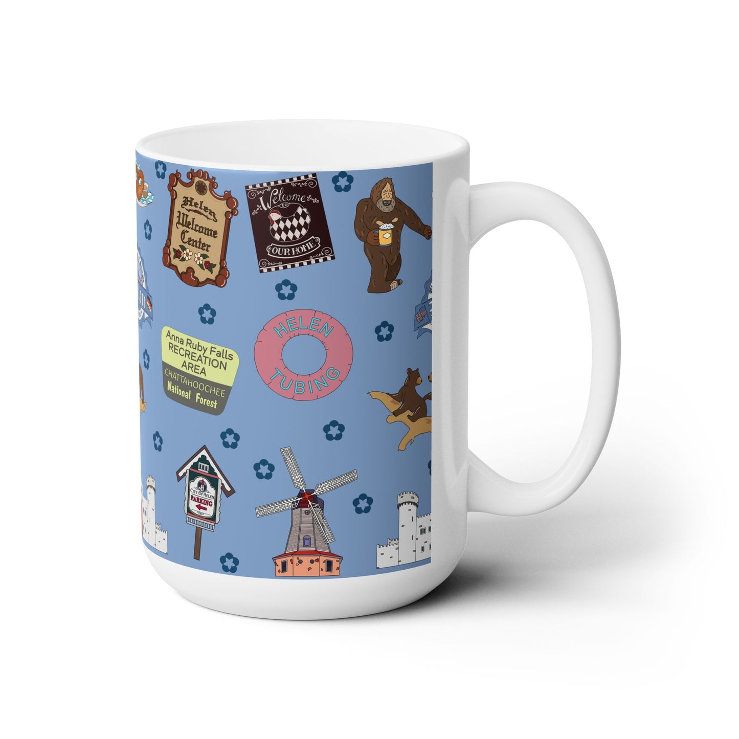 Ceramic Mug 15oz with Helen, Georgia GA in blue