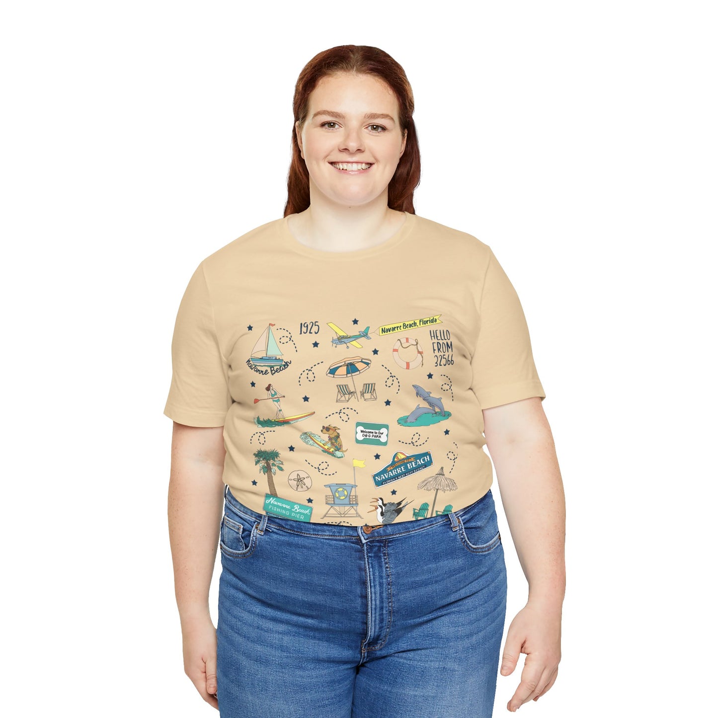 Unisex Jersey Short Sleeve Tee with Navarre Beach Florida FL landmarks print