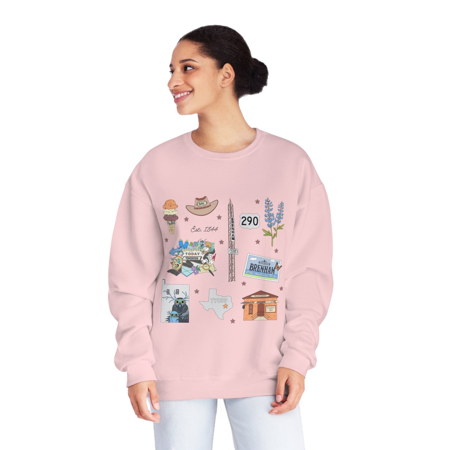 Unisex NuBlend® Crewneck Sweatshirt with Brenham, TX in assorted colors