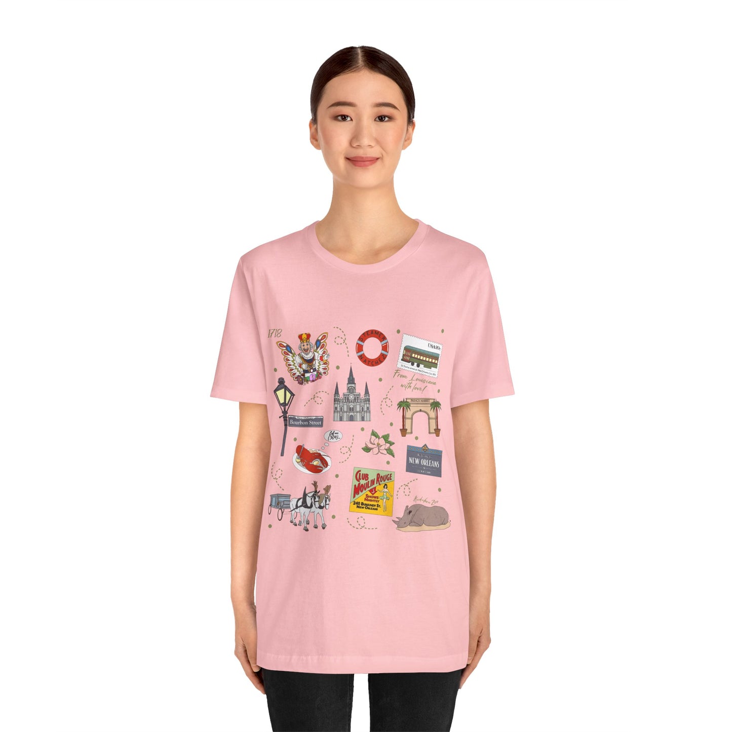 Unisex Jersey Short Sleeve Tee with New Orleans, Louisiana LA landmarks print