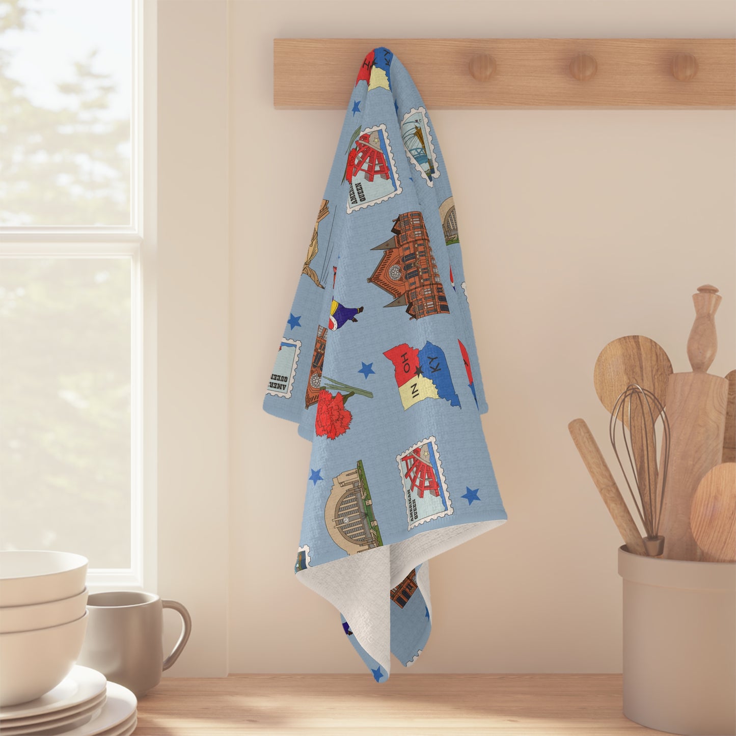 Kitchen Towel with Cincinnati, Ohio OH in cerulean