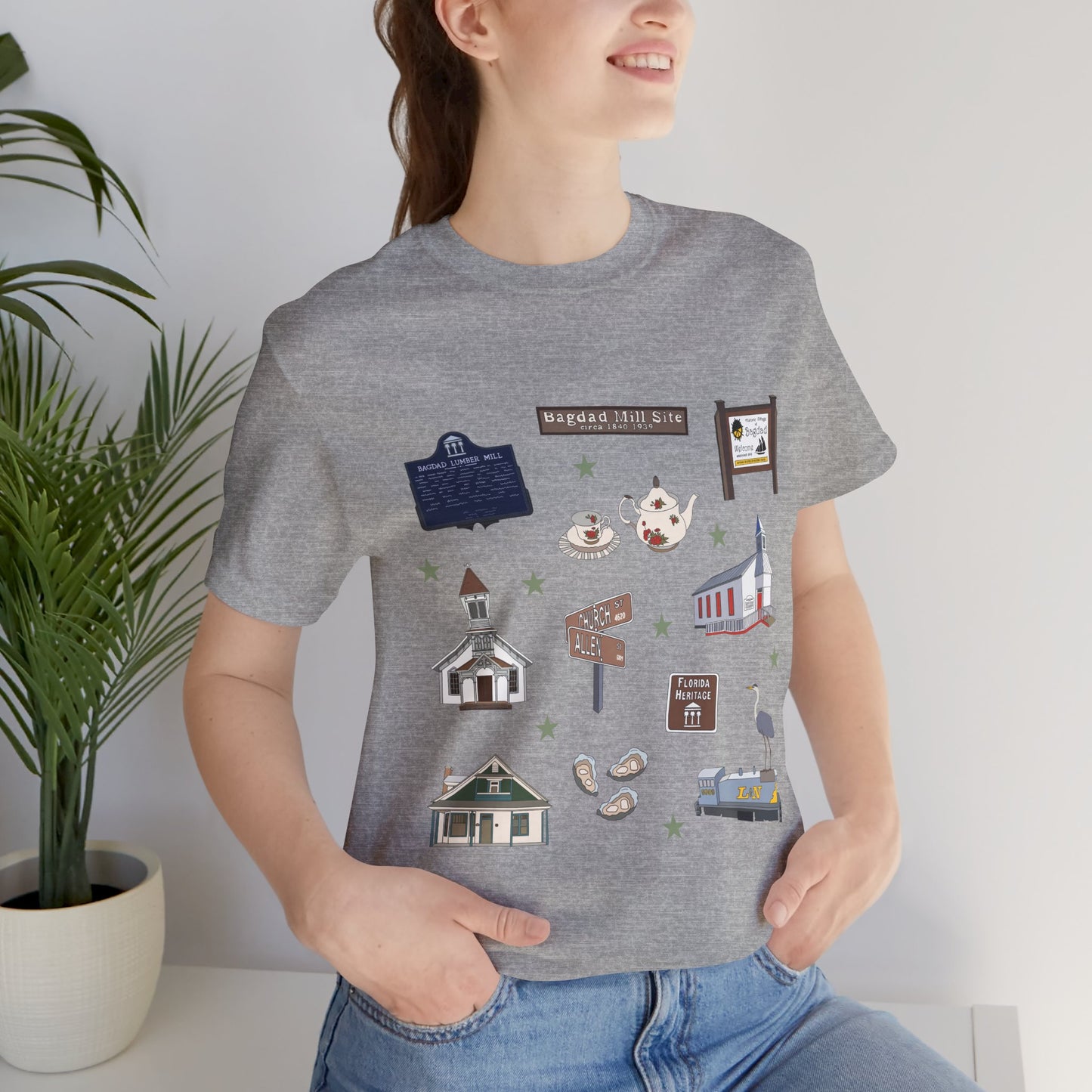 Unisex Jersey Short Sleeve Tee with Bagdad, Florida FL landmarks print