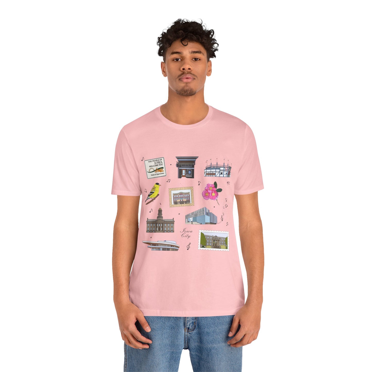 Unisex Jersey Short Sleeve Tee with Iowa City, Iowa IA landmarks print