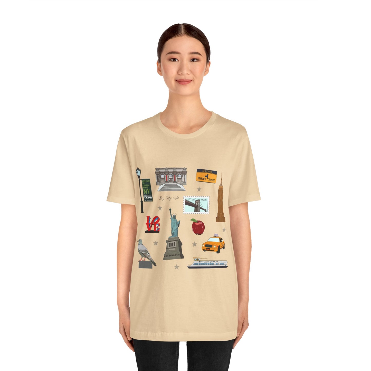 Unisex Jersey Short Sleeve Tee with New York City, Manhattan, Brooklyn NY landmarks print