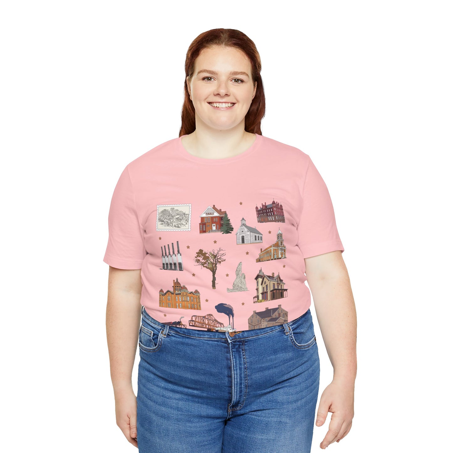 Unisex Jersey Short Sleeve Tee with South St. Paul, Mendota, Hastings, Hampton, Inver Grove Heights near the Minneapolis Minnesota MN landmarks print