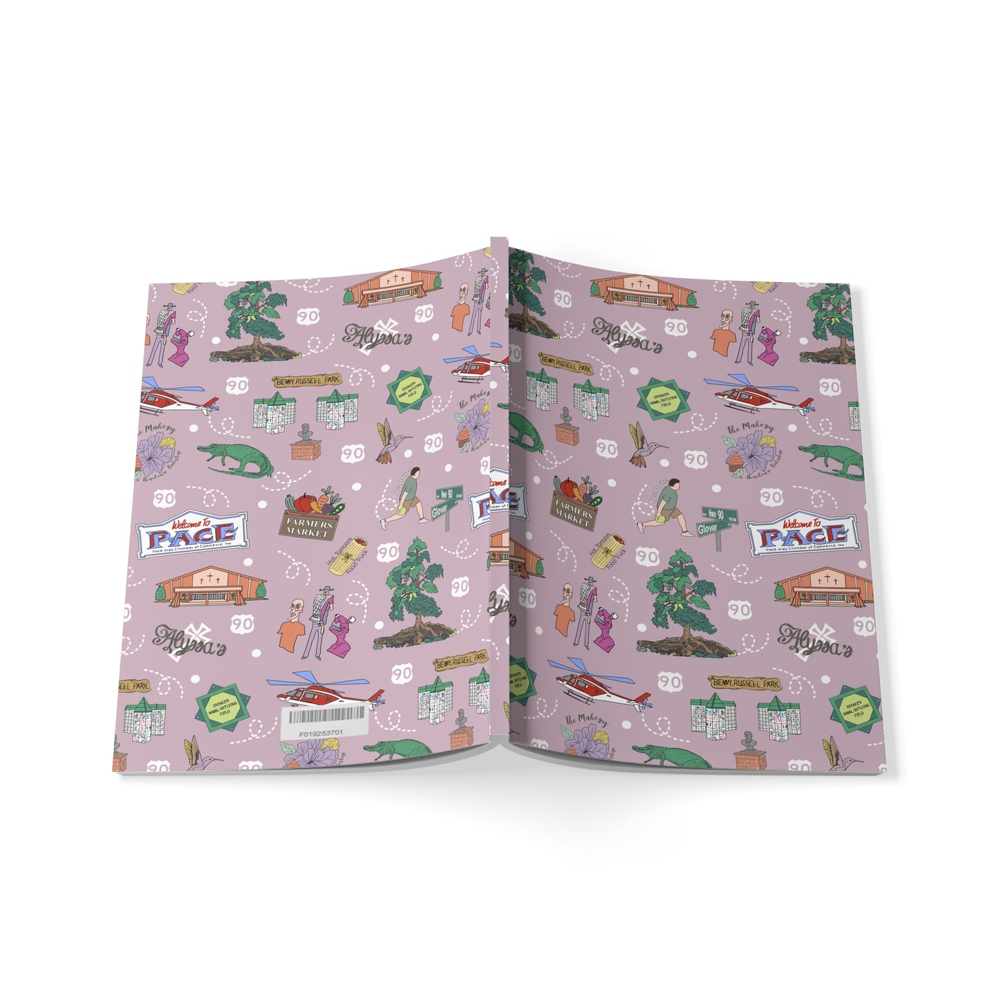 Paperback notebook with Pace, Florida FL landmarks in lavender 150 lined pages