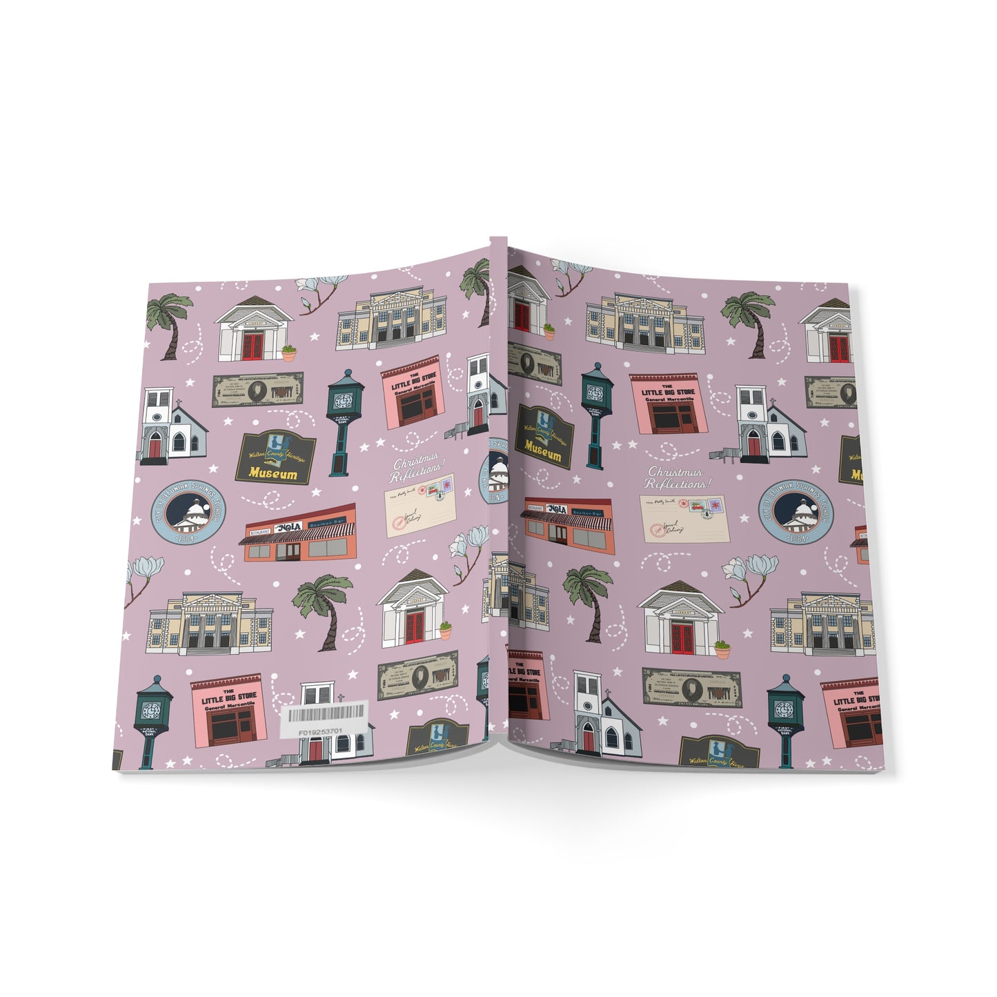 Paperback notebook with DeFuniak Springs, Florida FL landmarks in lavender 150 lined pages