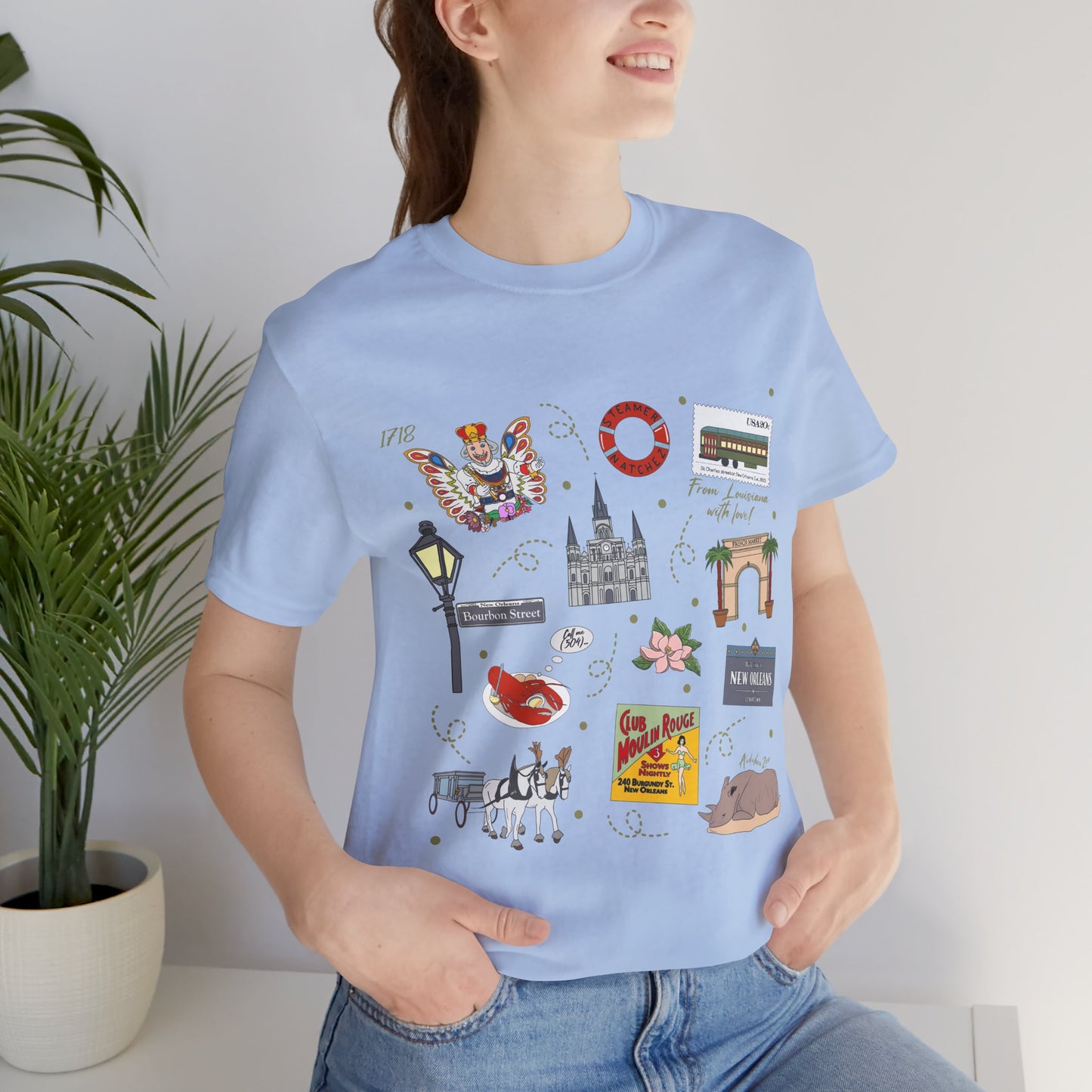 Unisex Jersey Short Sleeve Tee with New Orleans, Louisiana LA landmarks print