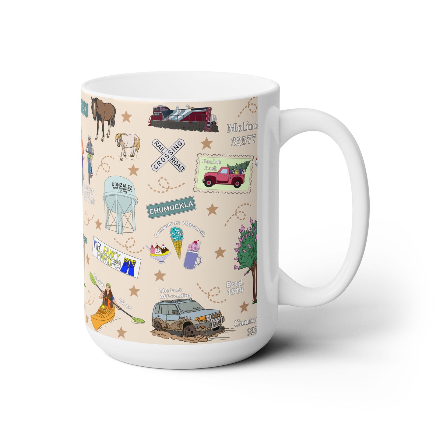 Ceramic Mug 15oz with Cantonment & Molino, Florida FL in latte