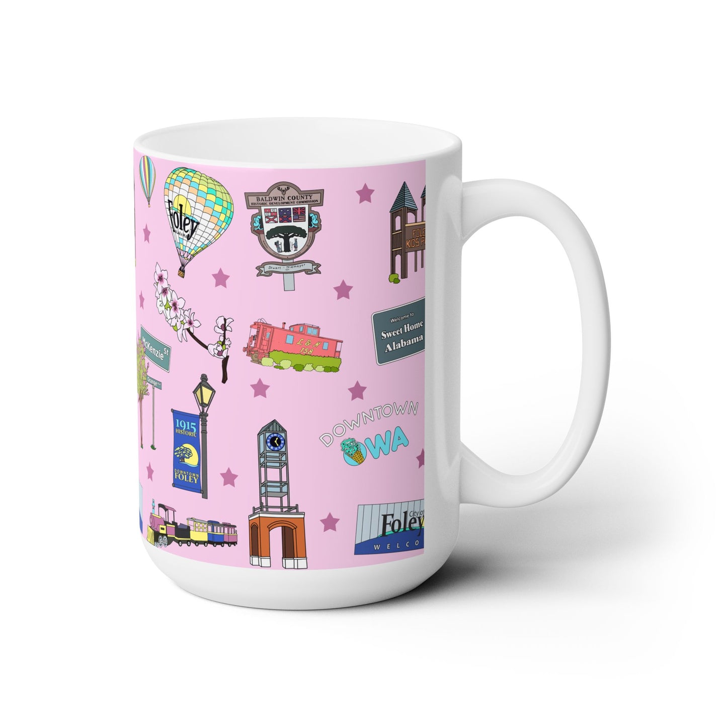 Ceramic Mug 15oz with Foley, Alabama AL in pale pink