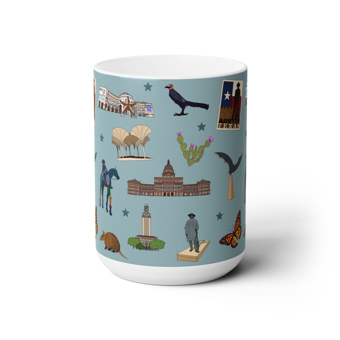 Ceramic Mug 15oz with Austin, Texas TX in mist veil
