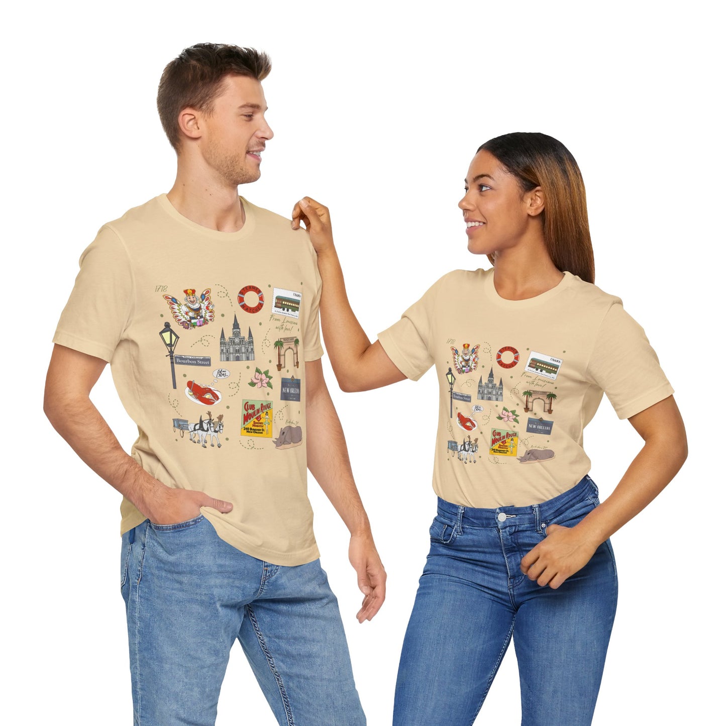 Unisex Jersey Short Sleeve Tee with New Orleans, Louisiana LA landmarks print