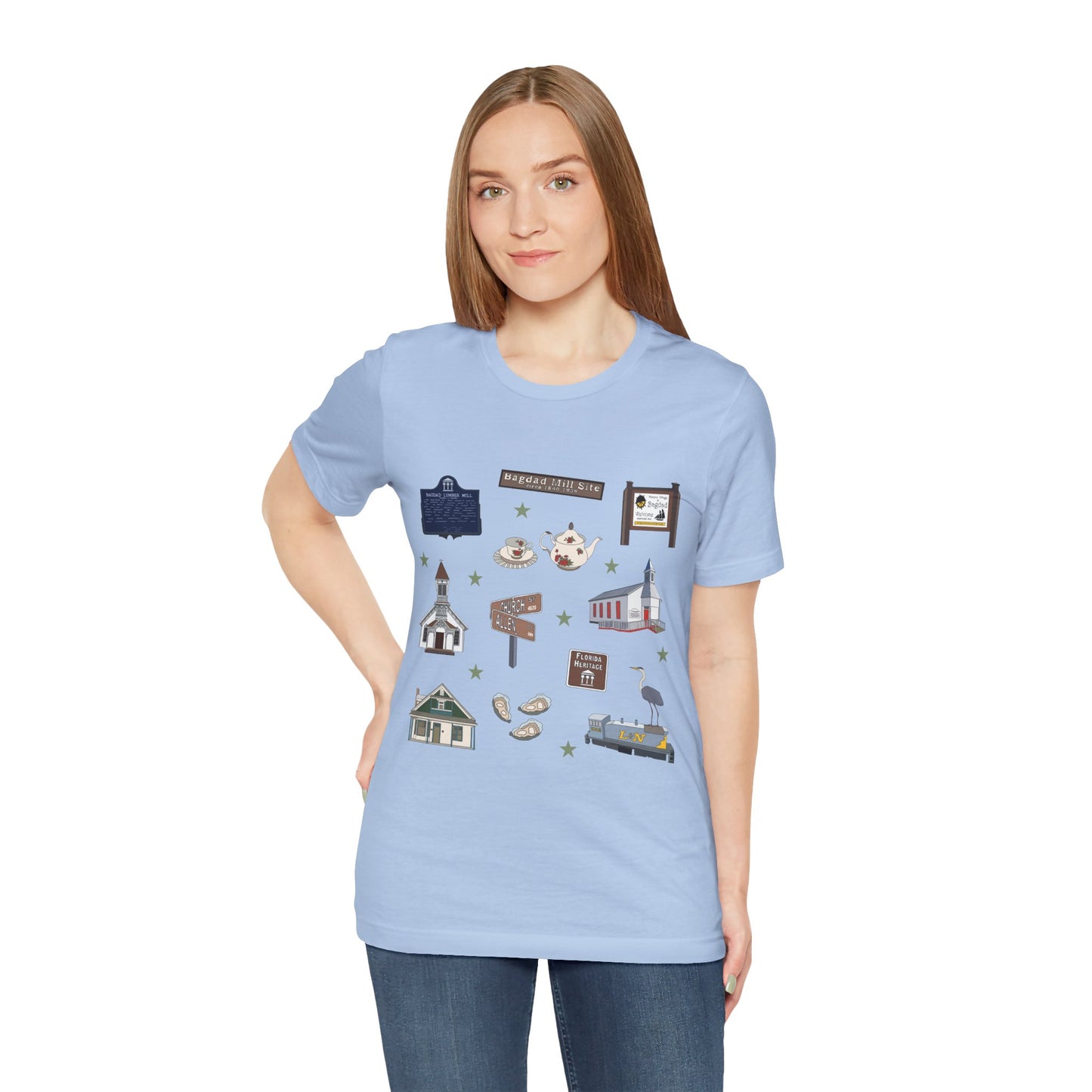 Unisex Jersey Short Sleeve Tee with Bagdad, Florida FL landmarks print
