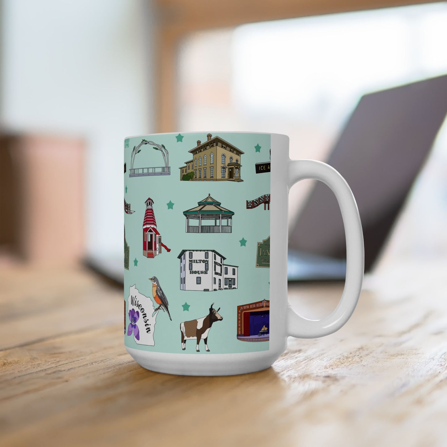 Ceramic Mug 15oz with Janesville, Wisconsin WI in mint