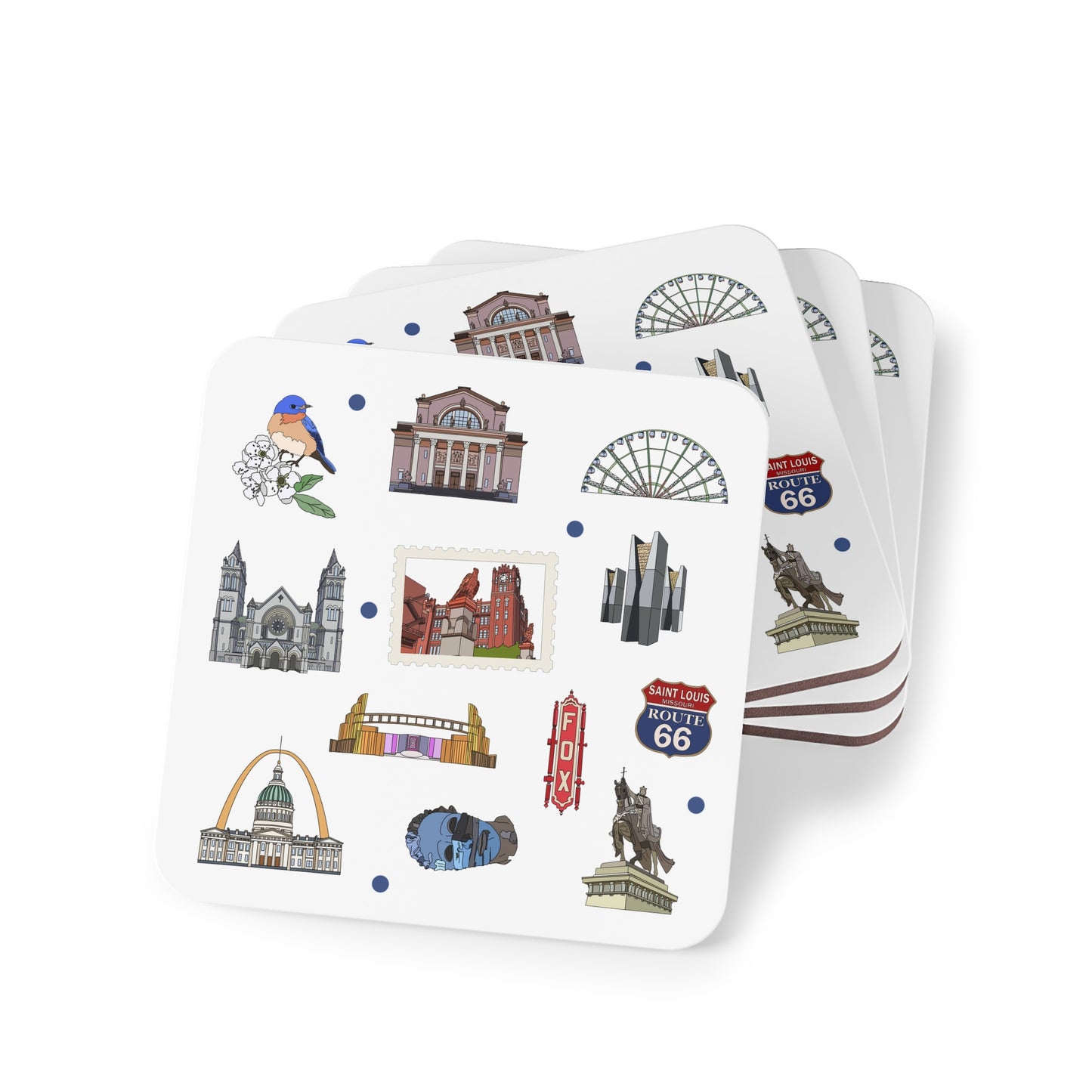 Set of 4 Ceramic Mug Coasters with St. Louis, Missouri MO