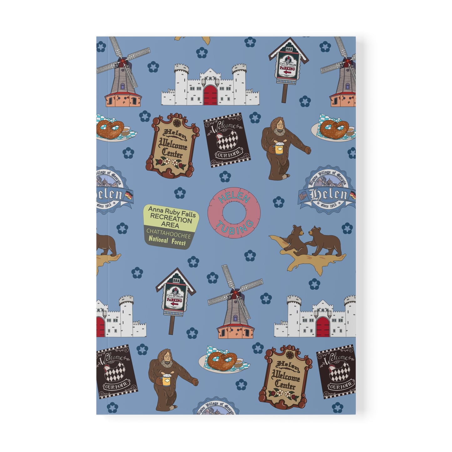 Paperback notebook with Helen, Georgia GA landmarks in blue 150 lined pages