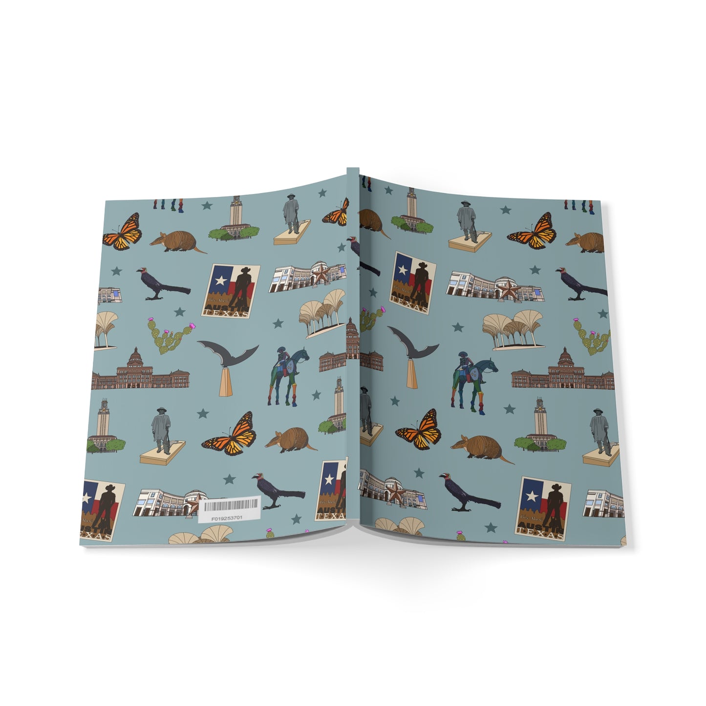 Paperback notebook with Austin, Texas TX landmarks in mist veil 150 lined pages