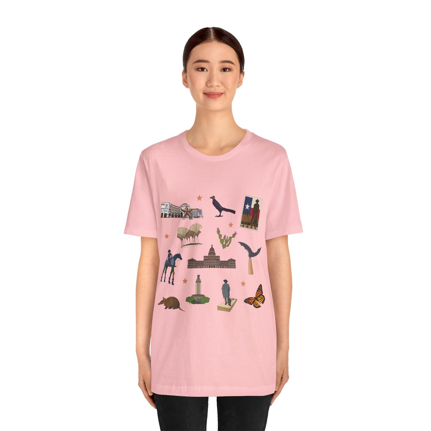 Unisex Jersey Short Sleeve Tee with Austin, Texas TX landmarks print