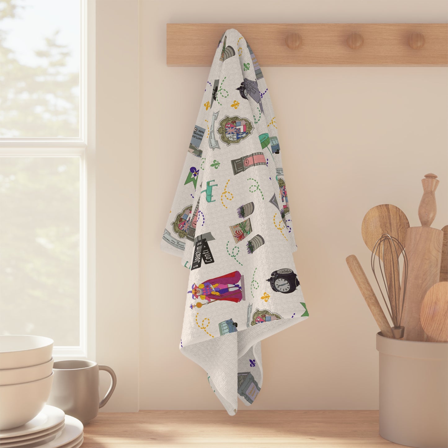 Kitchen Towel with Mobile, AL and Mardi Gras in white