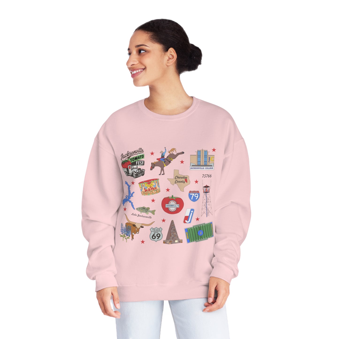 Unisex NuBlend® Crewneck Sweatshirt with Jacksonville, TX in assorted colors