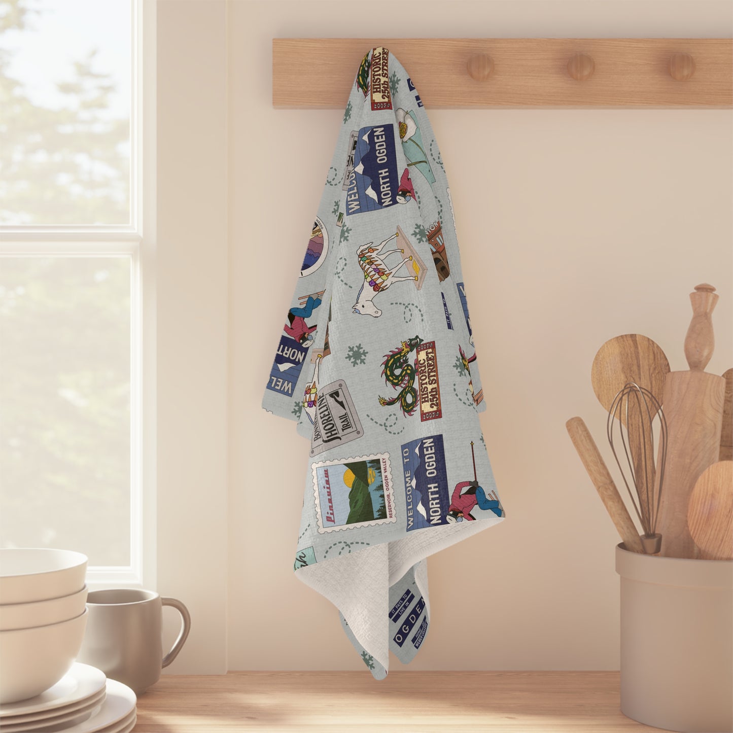Kitchen Towel with Ogden, Utah UT in snow