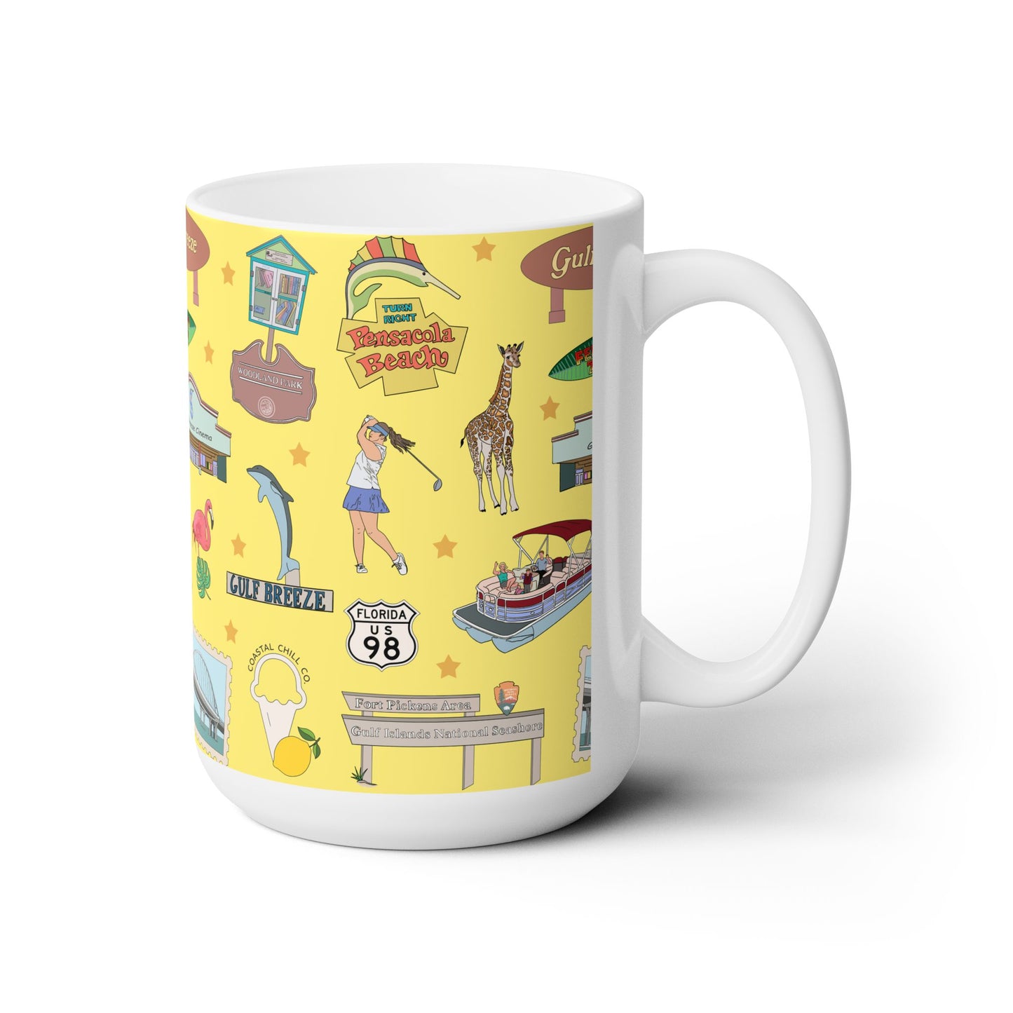 Ceramic Mug 15oz with Gulf Breeze, FL in lemonade