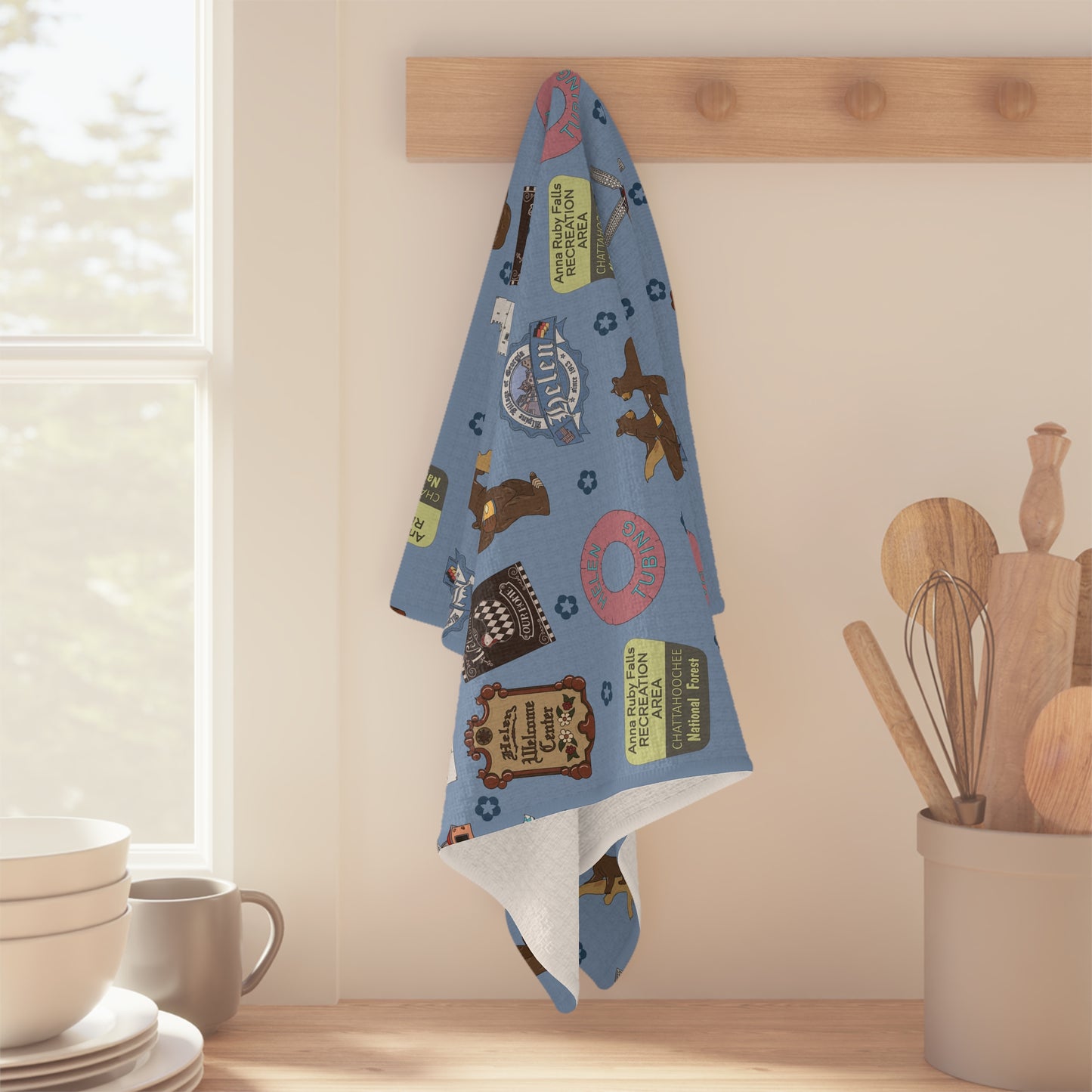 Kitchen Towel with Helen, Georgia GA in blue