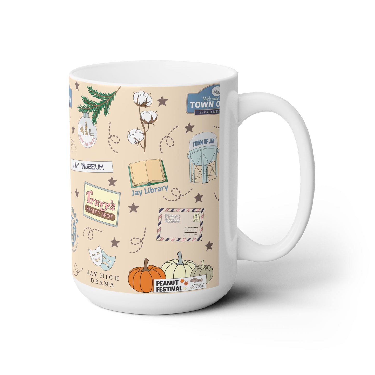 Ceramic Mug 15oz with Jay, Florida FL in beige