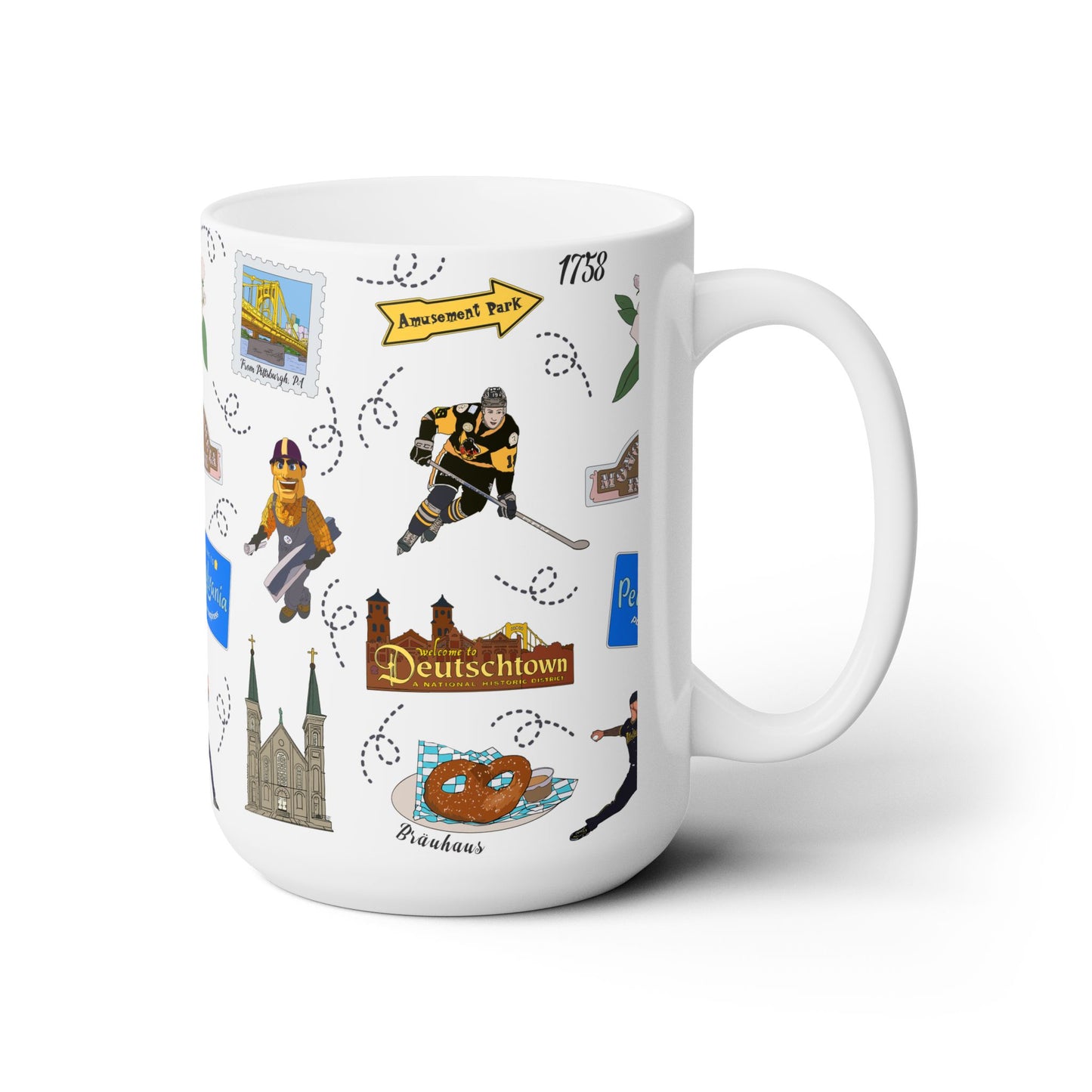 Ceramic Mug 15oz with Pittsburgh, Pennsylvania PA in white