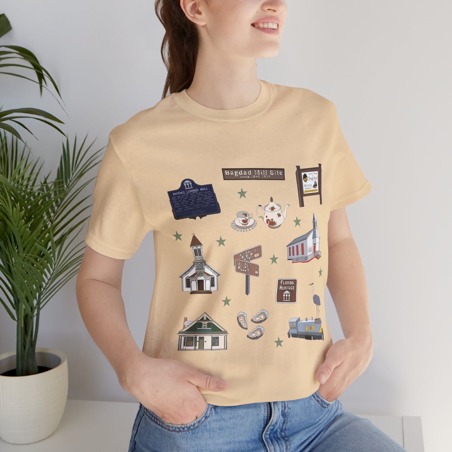 Unisex Jersey Short Sleeve Tee with Bagdad, Florida FL landmarks print