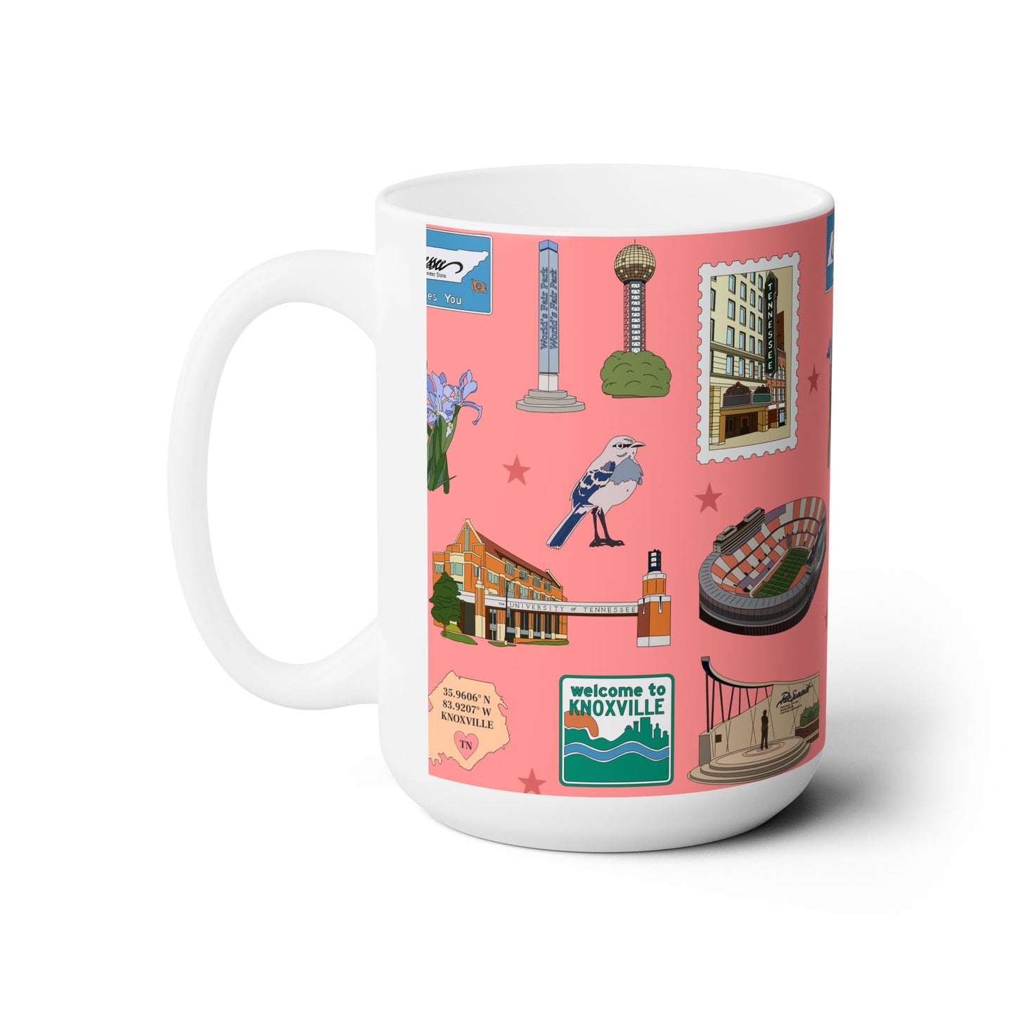 Ceramic Mug 15oz with Knoxville, Tennessee TN in strawberry