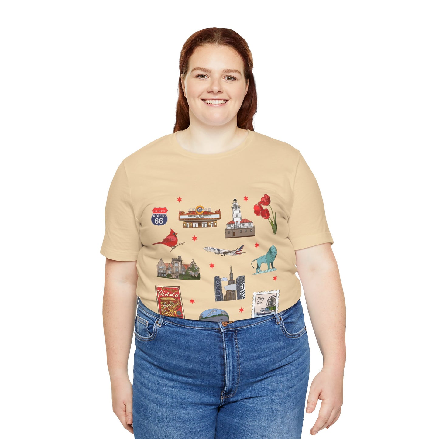 Unisex Jersey Short Sleeve Tee with Chicago, Illinois IL landmarks print