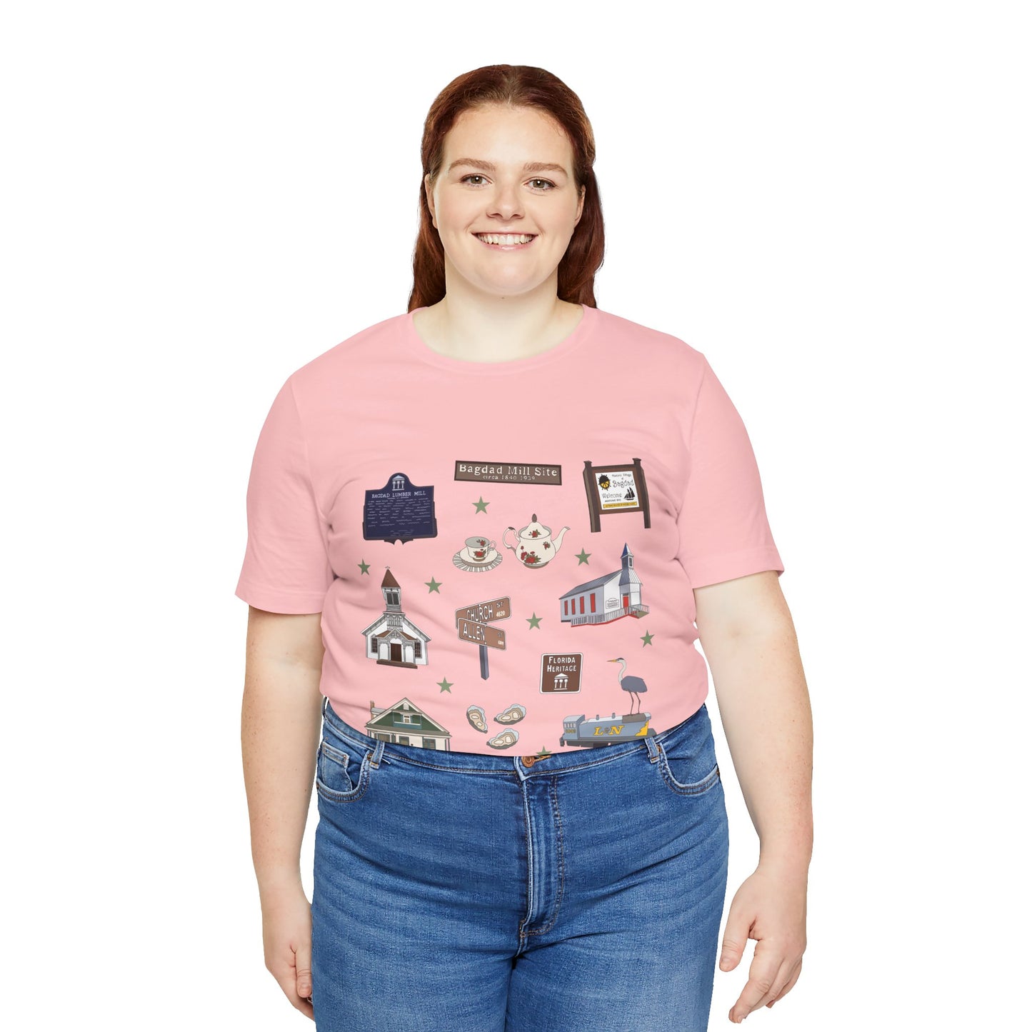 Unisex Jersey Short Sleeve Tee with Bagdad, Florida FL landmarks print