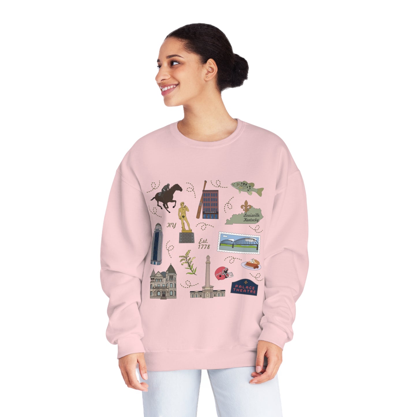 Unisex NuBlend® Crewneck Sweatshirt with Louisville, Kentucky KY in assorted colors