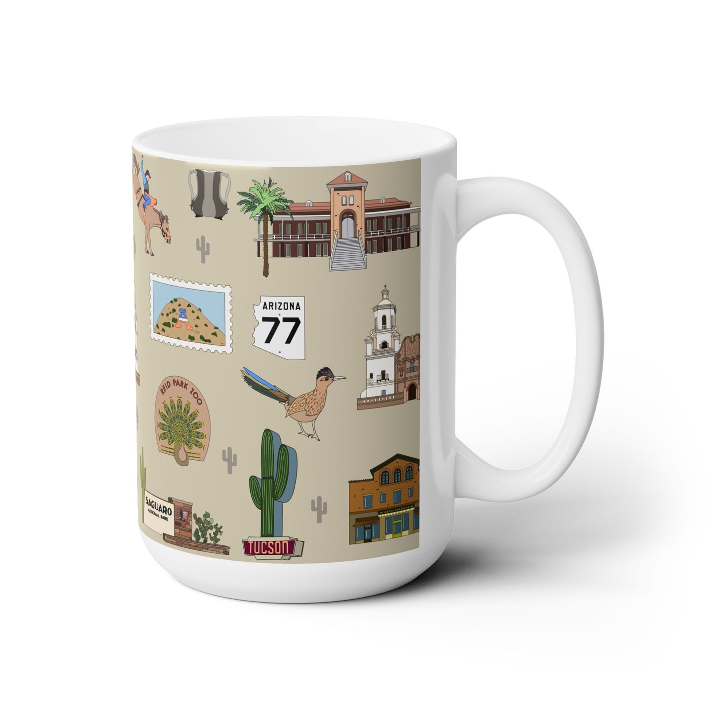 Ceramic Mug 15oz with Tucson, Arizona AZ in khaki