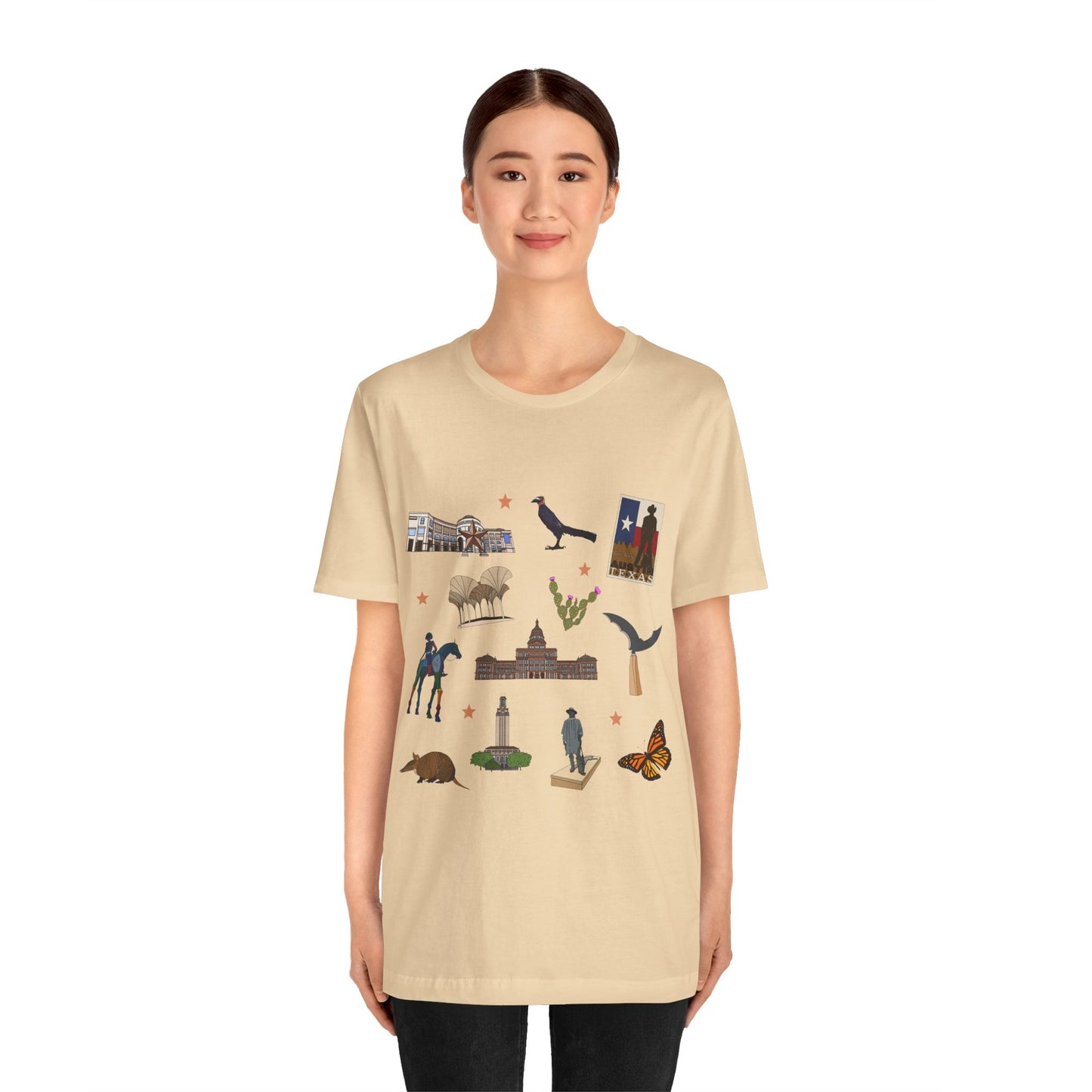 Unisex Jersey Short Sleeve Tee with Austin, Texas TX landmarks print