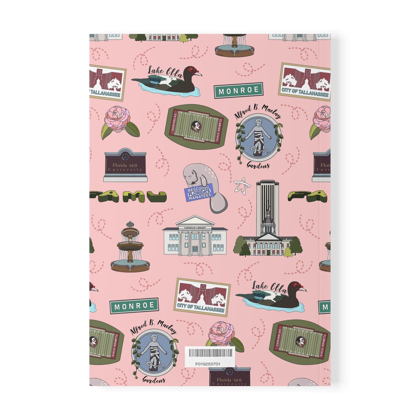 Paperback notebook with Tallahassee Florida FL landmarks in rose 150 lined pages