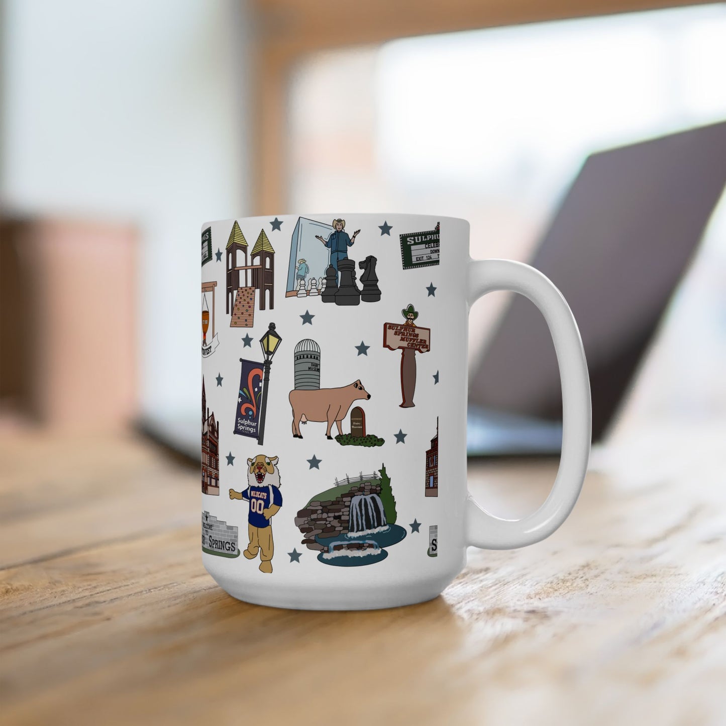 Ceramic Mug 15oz with Sulphur Springs, Texas TX in white