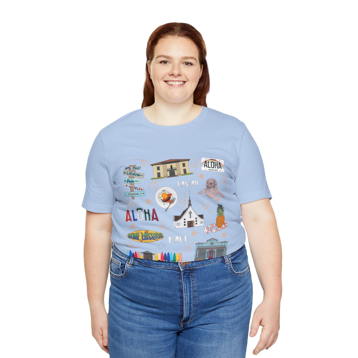 Unisex Jersey Short Sleeve Tee with Maui, Hawaii HI landmarks print