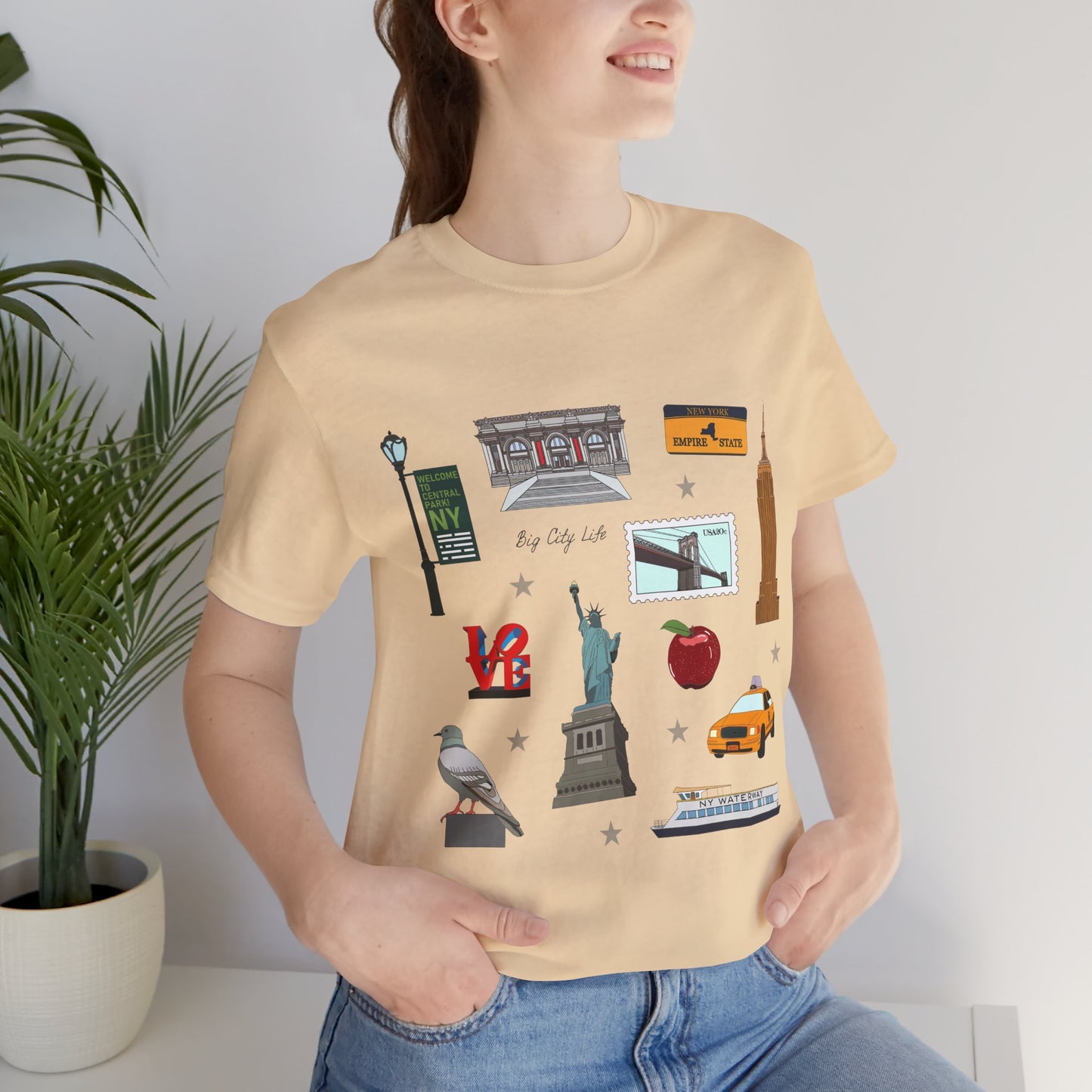 Unisex Jersey Short Sleeve Tee with New York City, Manhattan, Brooklyn NY landmarks print