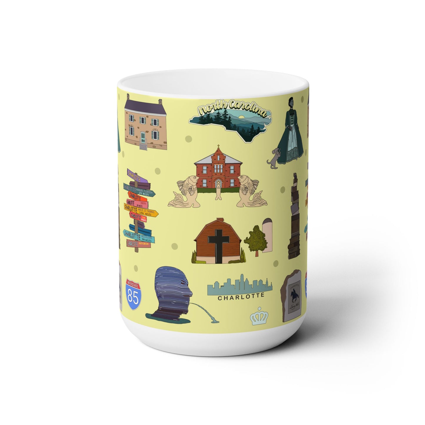 Ceramic Mug 15oz with Charlotte, North Carolina NC in brass