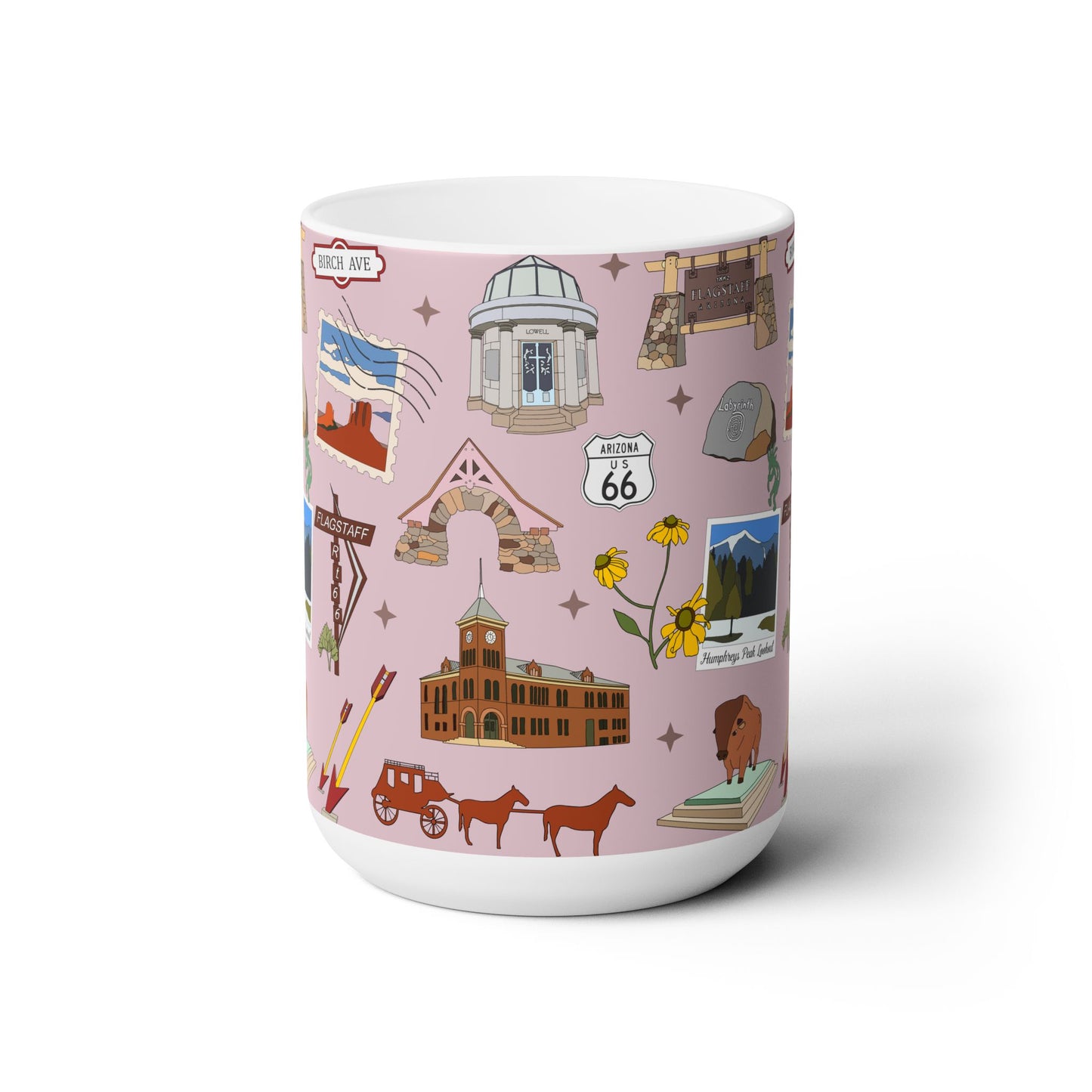 Ceramic Mug 15oz with Flagstaff, AZ in mauve