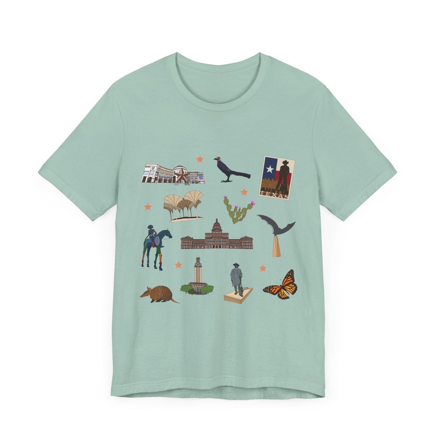 Unisex Jersey Short Sleeve Tee with Austin, Texas TX landmarks print