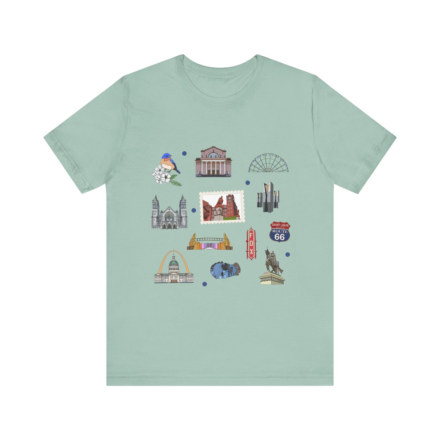Unisex Jersey Short Sleeve Tee with St. Louis, Missouri MO landmarks print